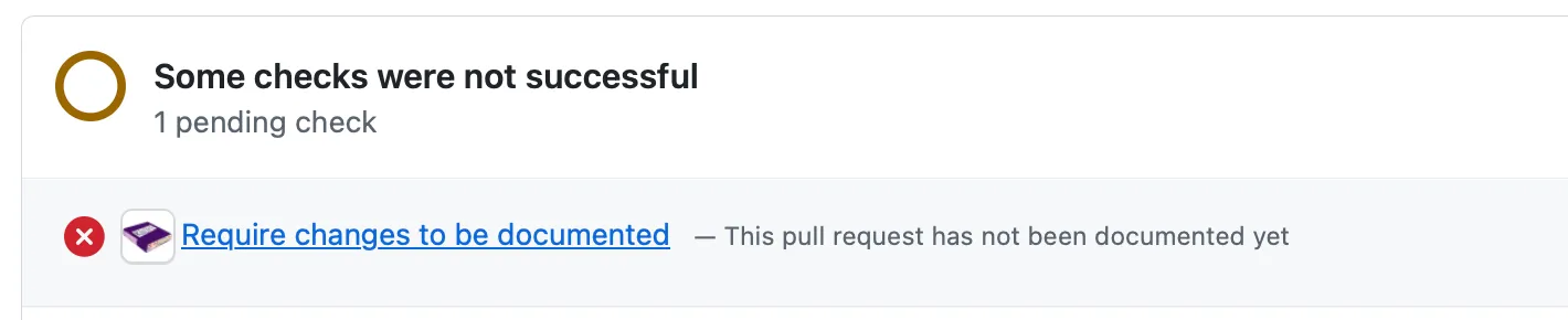 The failing check displayed in a pull request, the title can be clicked
