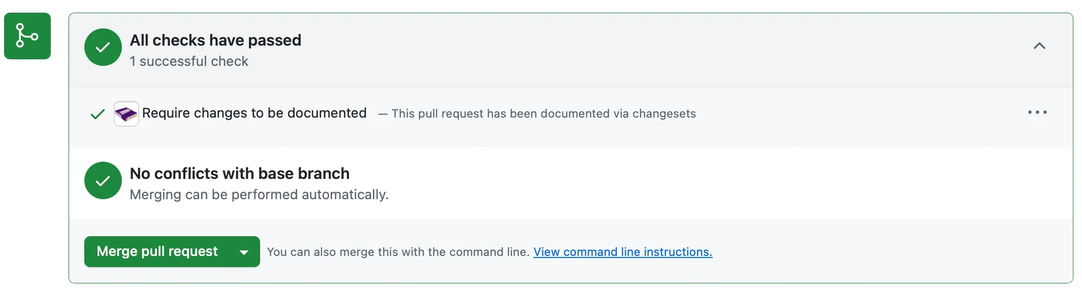 The passing check displayed in a pull request